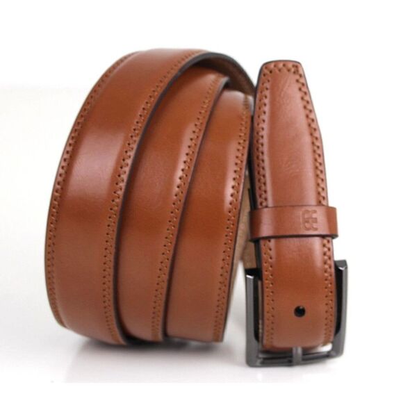 River Island TAN BROWN GENUINE LEATHER 1 1/8"Wd CASUAL DRESS BELT Sz 50 (D24 - Picture 1 of 14
